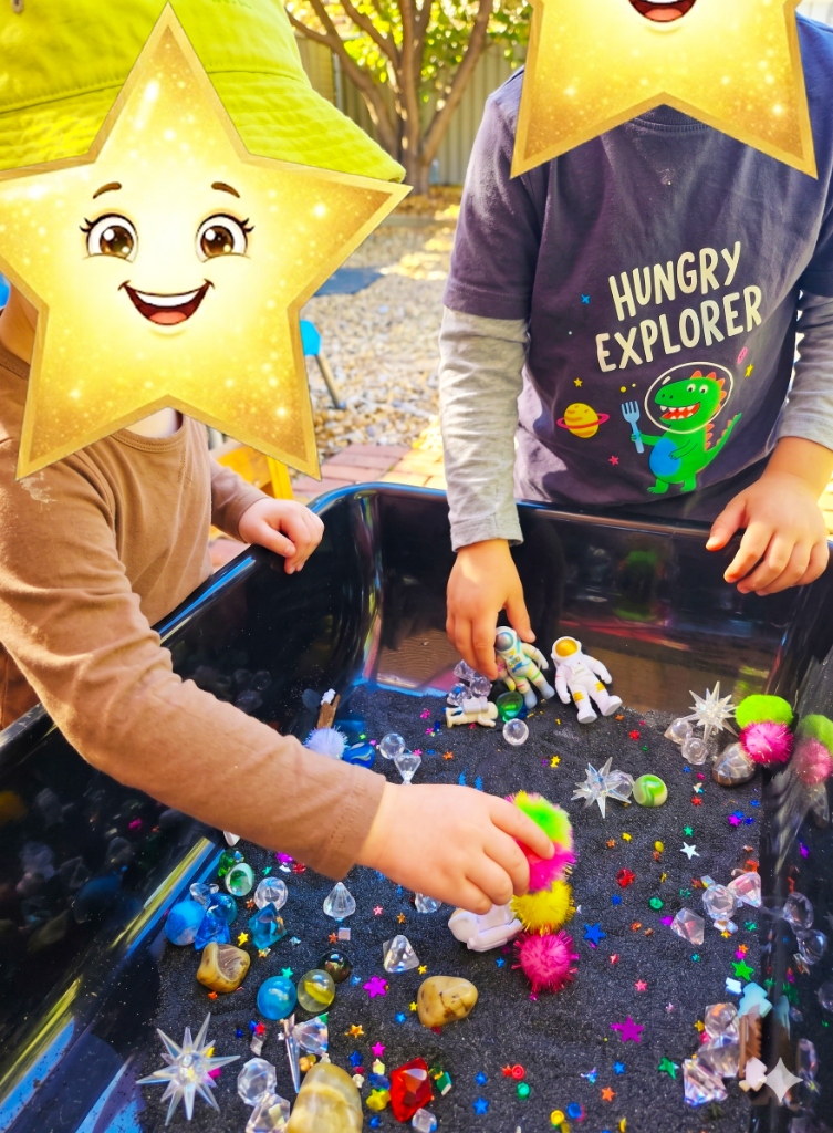 Engaging sensory play with gems and space toys